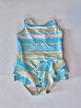 Gymboree Blue Yellow Striped Ruffle One-Piece Swimsuit